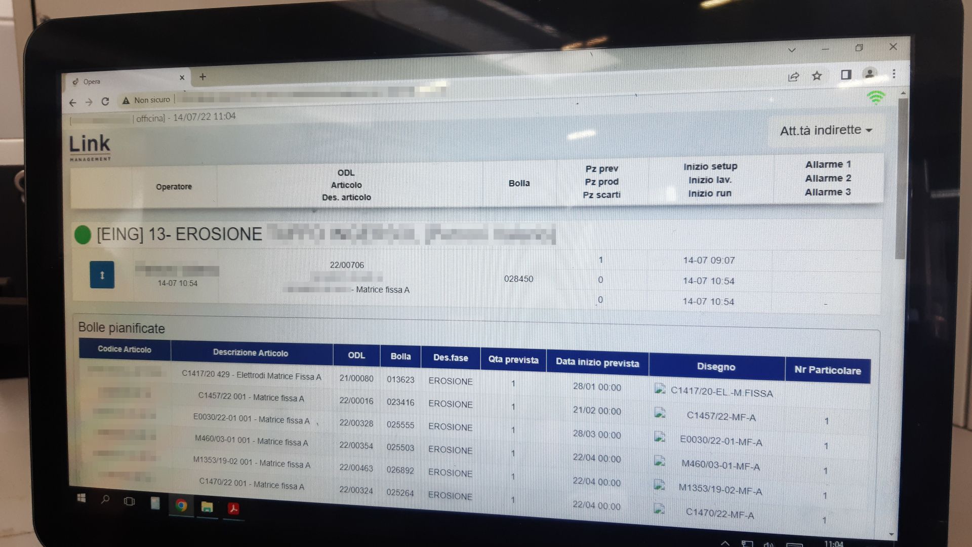 Dispositivo integrato di industria 4.0 installato a bordo macchina per rilevazione ore con Opera MES.